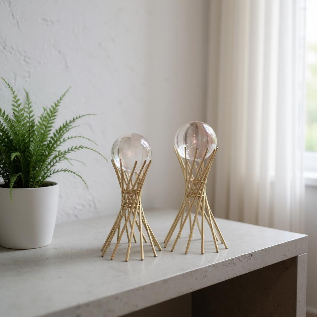 Crystal Ball with Golden Iron Stand Set