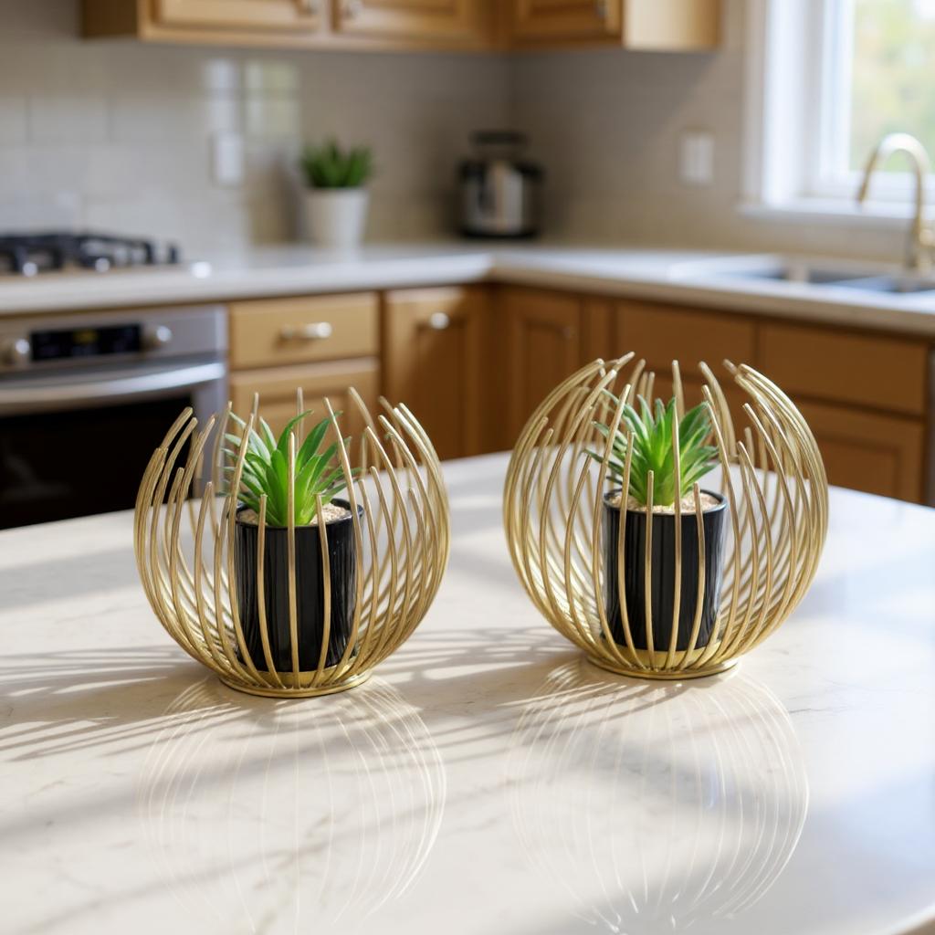 Spike Metallic Planters in Pot Set
