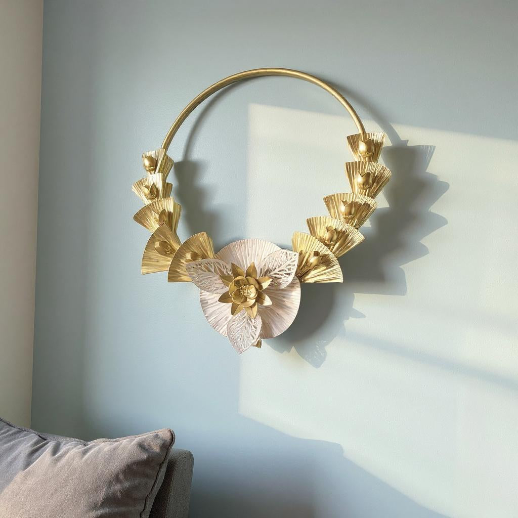 Round Golden Floral Radiance Wall Motif