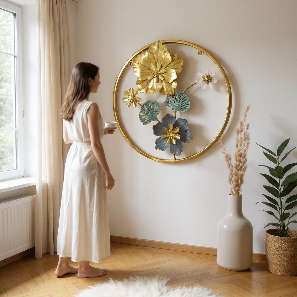 Golden Metal Round Wall Motif