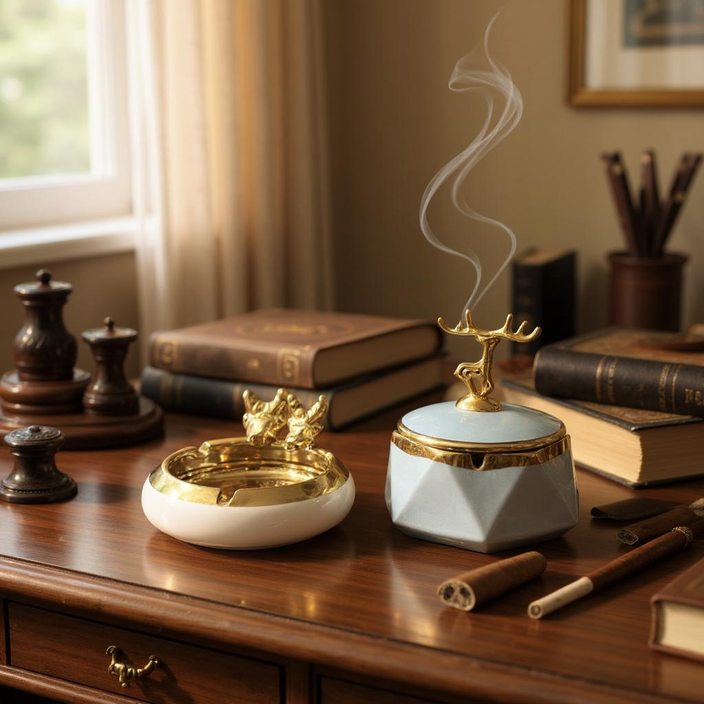 Ceramic Deer Lid Ashtray Set