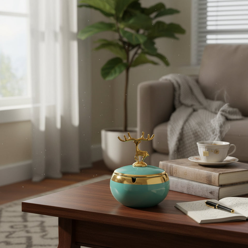 Emerald Deer Lid Ashtray