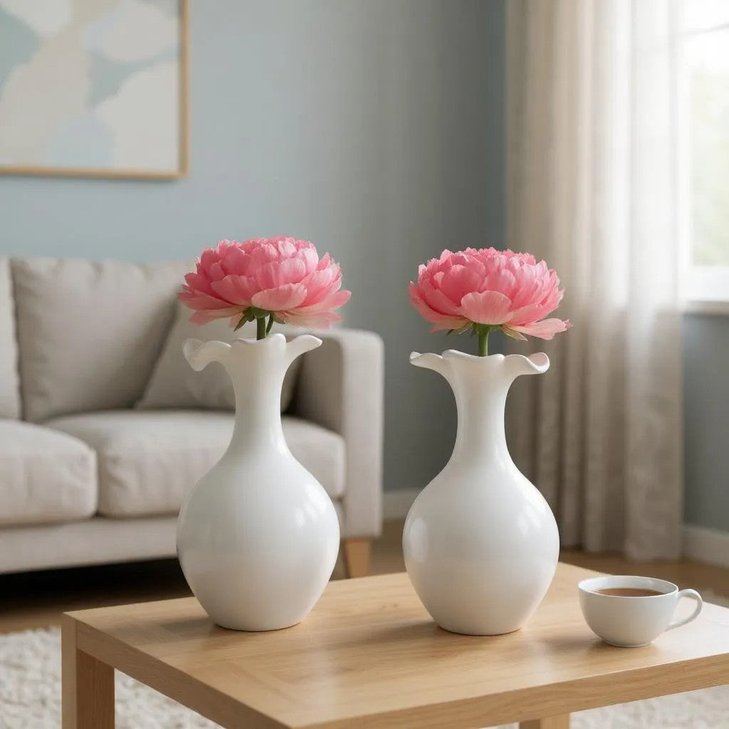 White Vase with Petal Rim