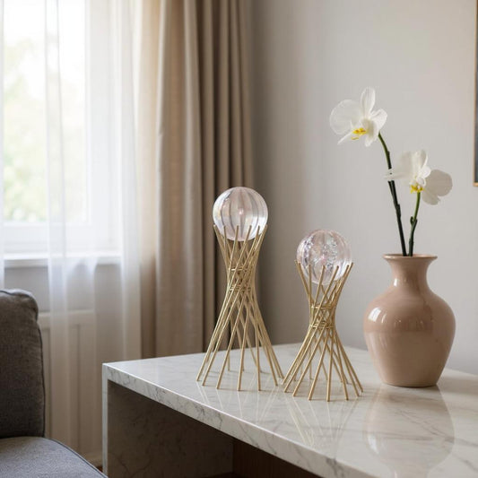 Crystal Ball with Golden Iron Stand Set