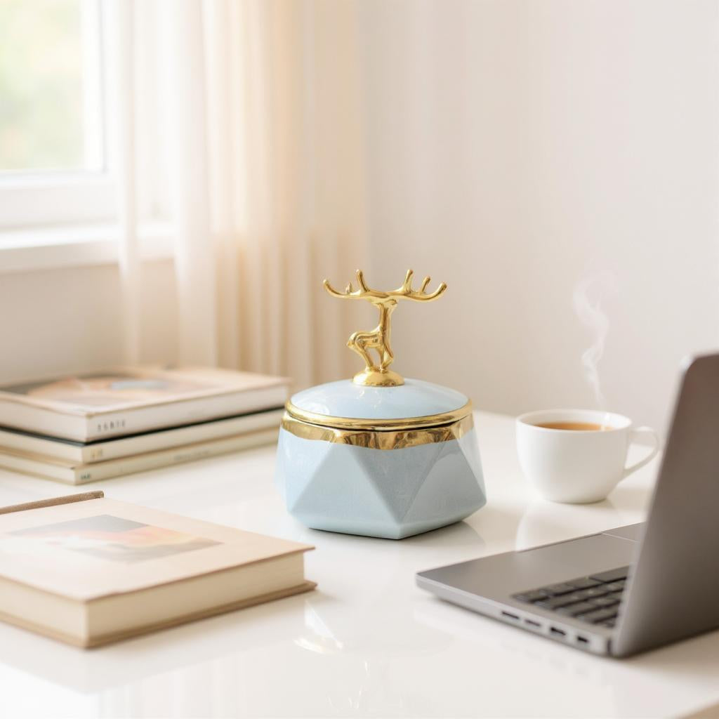 Ceramic Deer Lid Ashtray Set