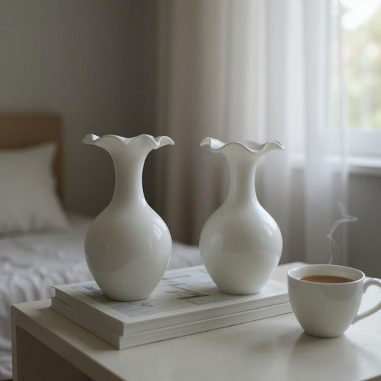White Vase with Petal Rim