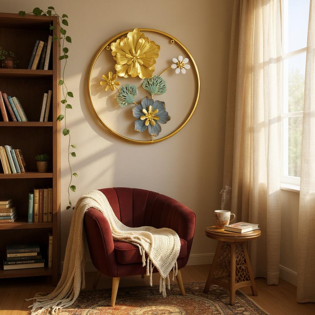 Golden Metal Round Wall Motif
