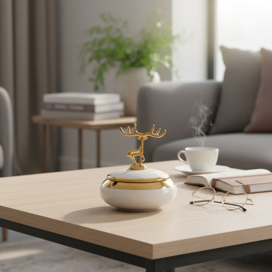 Ceramic Deer Lid Ashtray Set